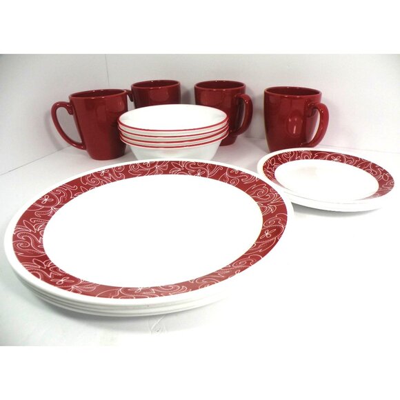 Corelle Livingware 16-Piece Dinnerware Set Bandhani Design Durable Vitrelle Glas - Picture 6 of 10